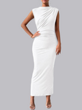 Solid Color Sleeveless Pleated Slim Fit Innerwear Maxi Dresses