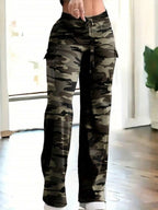 Camouflage Elastic Waistband Lace Up Pocket Cargo Trousers