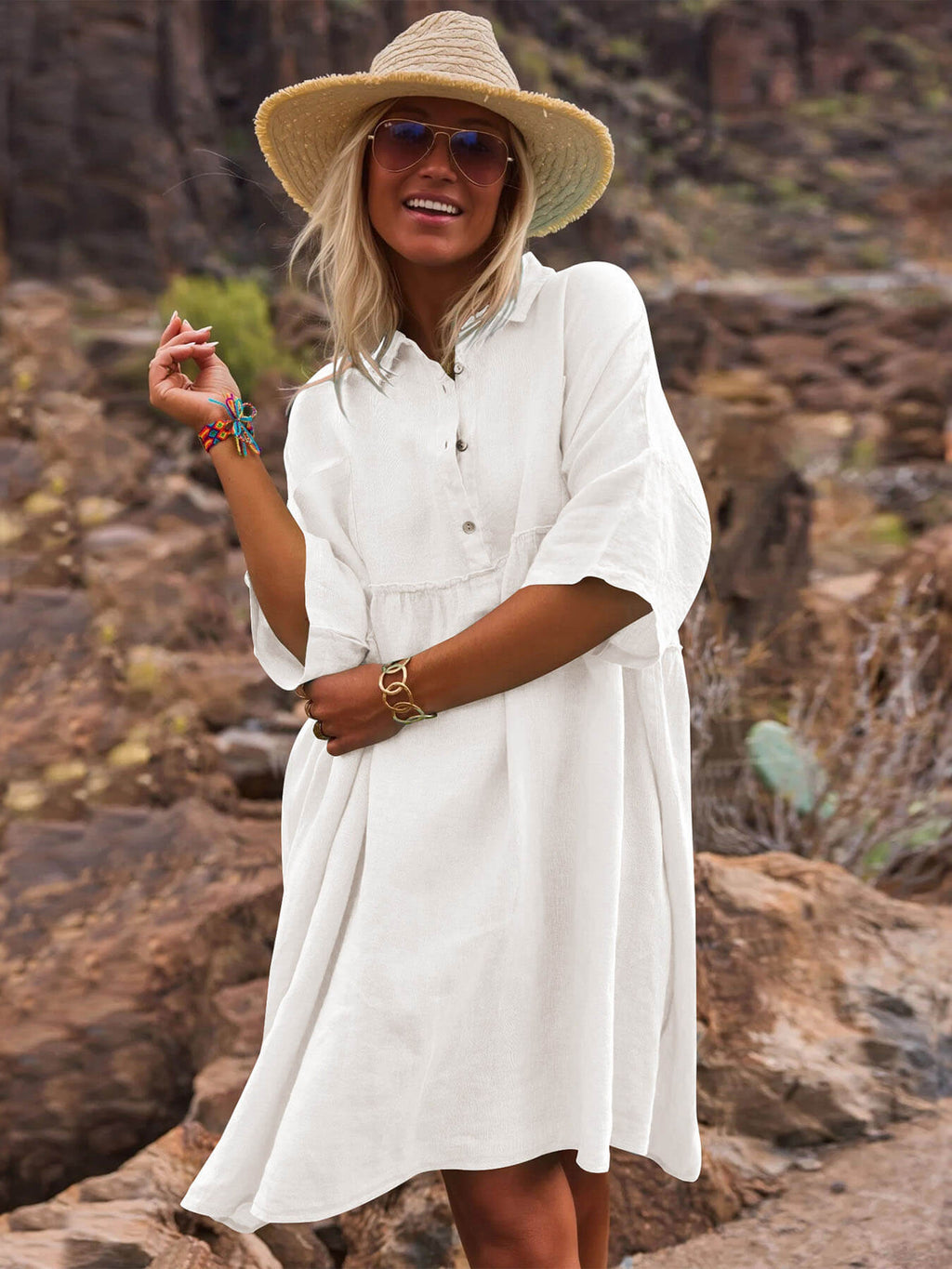 Casual Button Shirt Dress