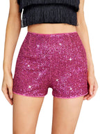 Sequins High Elasticity Mid-rise Straight-fit Shorts