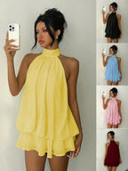 Neck Strap Backless Ruffle Mini&Short Dresses