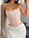 Flower Lace Herringbone Buckle Backless Tube Top Tank Tops