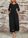 Half Sleeves Spliced Mesh Loose-fit Comfort Midi Dresses