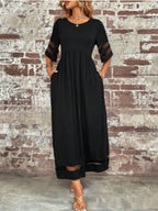 Half Sleeves Spliced Mesh Loose-fit Comfort Midi Dresses