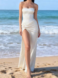 Knotted Slit Satin Backless Long Dress