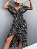 Off-the-shoulder Floral Print Sundress With Ruffles, Midi Length