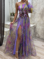 Liber Autumn Women's Zipper Plants And Flowers Maxi Dresses