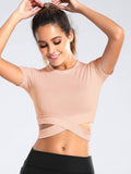 Cross Crew Neck Short Sleeve Exercise And Fitness Yoga T-shirts