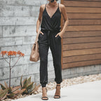 Cross V Neck Tie Waist Cami Jumpsuits