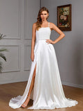Sleeveless Camisoles White Tube Top Satin Sleeveless Wedding Evening Dress Maxi Dresses