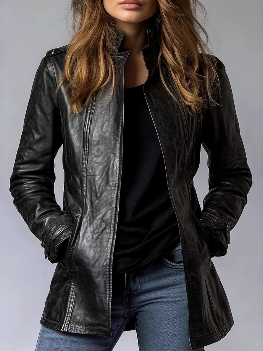 Leather Jacket Stand Collar Long Sleeve Gothic Jackets