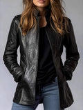 Leather Jacket Stand Collar Long Sleeve Gothic Jackets