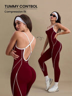 Cross Shoulder Straps Color-blocked Fitness Exercise Bodysuits