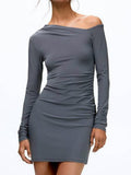 Asymmetrical Collar Slim Fit Hip Body Mini&Short Dresses