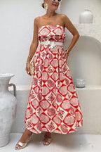 Strapless Tube Marine Life Print Maxi Dress