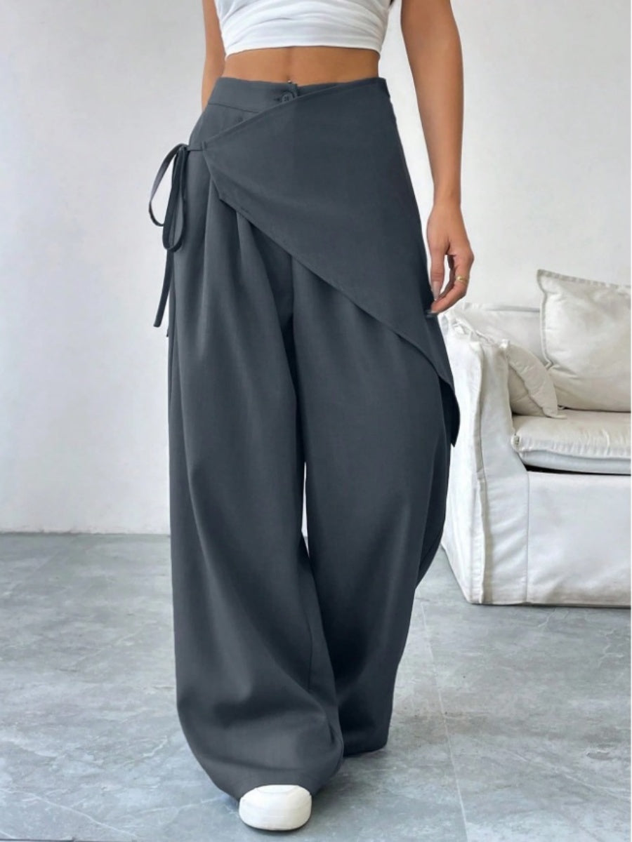 Button-up Slimming Wide-leg Trousers