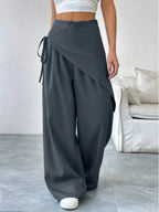 Button-up Slimming Wide-leg Trousers
