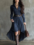 Suede High-waisted Maxi Dress With A Belt