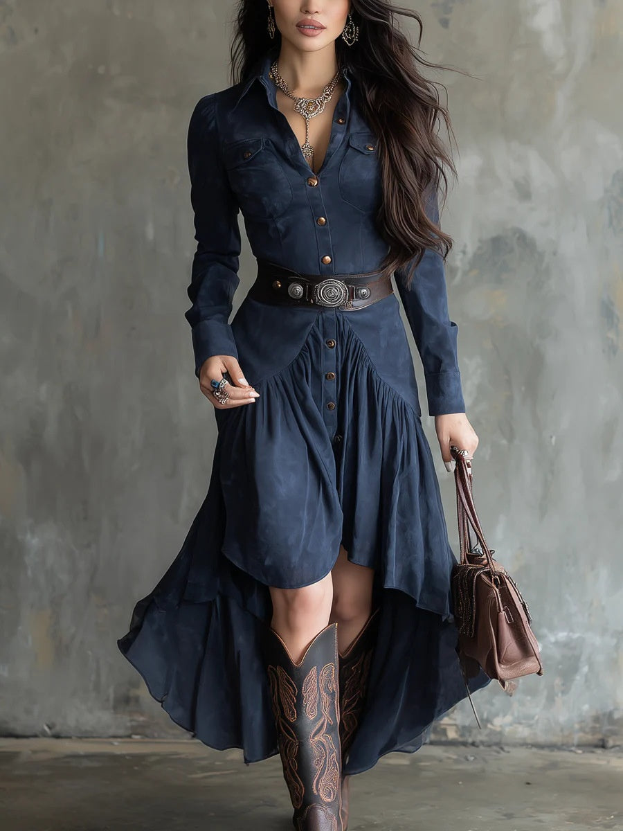 Suede High-waisted Maxi Dress With A Belt