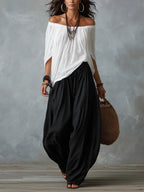 Off-the-shoulder T-shirt And Wide-leg Pants Two-piece Set