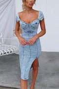 High Waist Slit Corset Denim Bodycon Dress