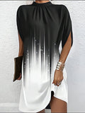 Round Neck Loose Batwing Sleeve Short Dress