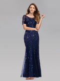 Embroidery Sequins Fishtail Spliced Mesh Formal Dress Maxi Dresses