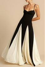 Spaghetti Strap Sweetheart Corset Bodice Pleated Godet Panel Maxi Dress