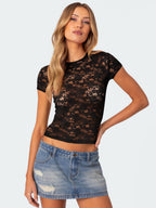 Lace Mesh Perspective Short-sleeved T-shirt
