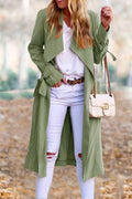 Drap Front Tie Waist Solid Fall Midi Cardigan