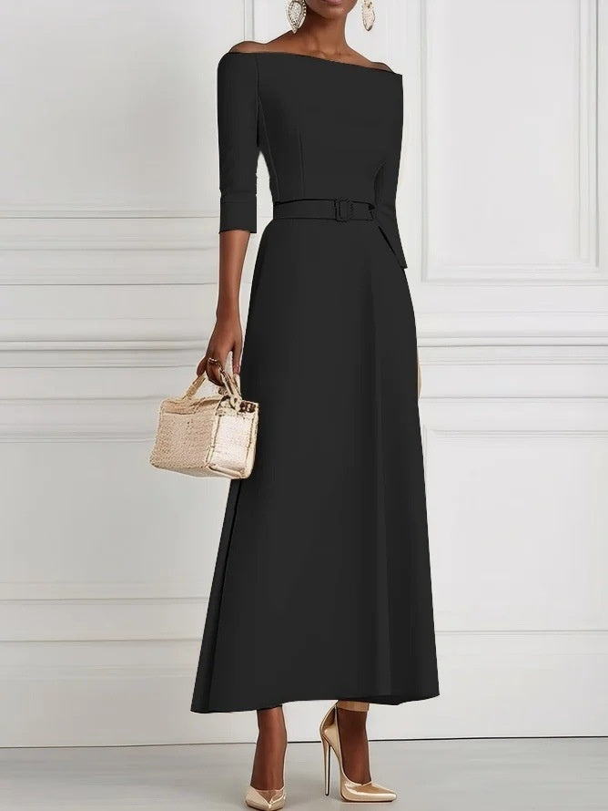 Waist-cinching Off-shoulder Long Dress