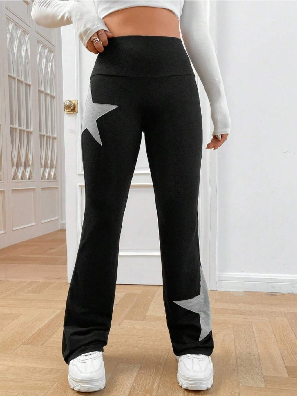 Five-pointed Star Elastic Tights High-waisted With A Slight Flare Pants