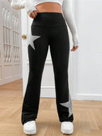 Five-pointed Star Elastic Tights High-waisted With A Slight Flare Pants