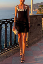 3D Floral Neck Backless Mini Cami Dress