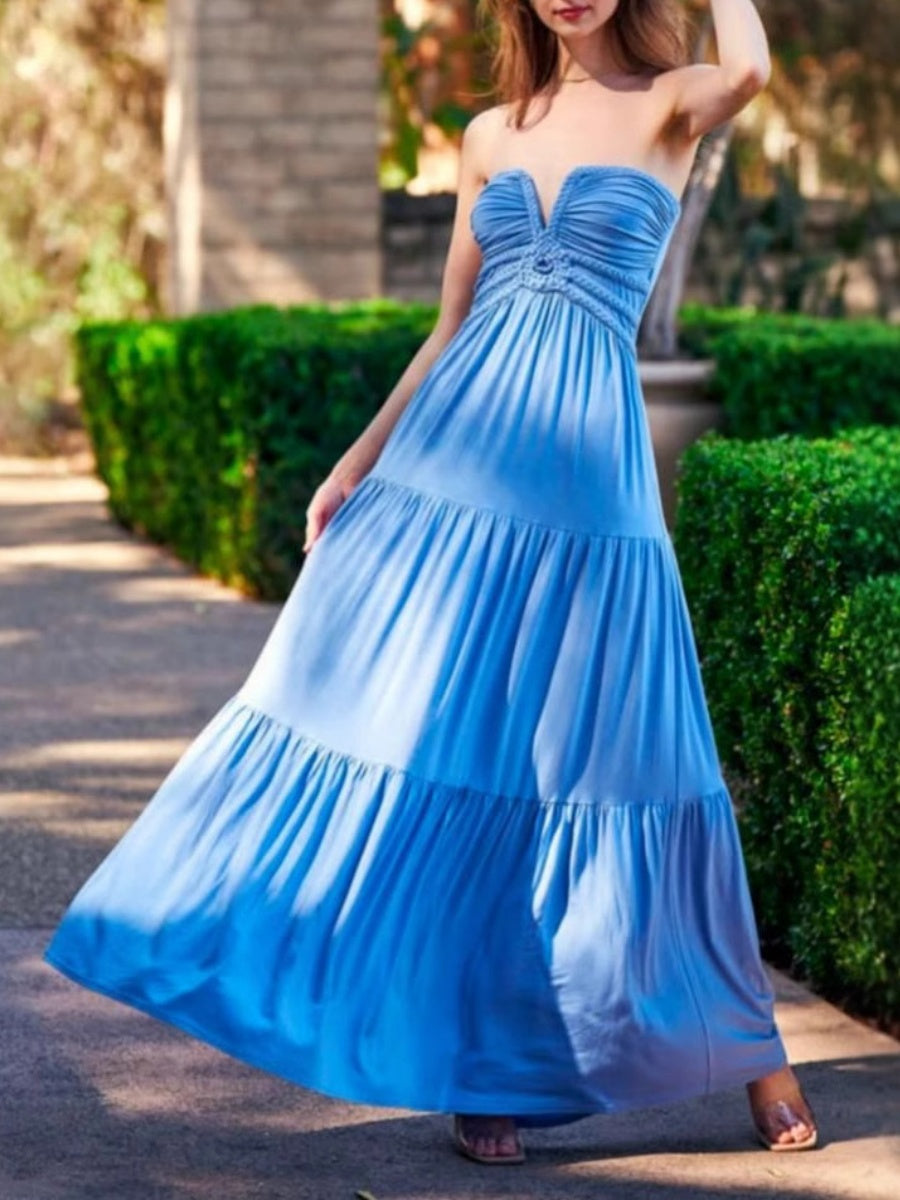 Cable Knit Strapless Tie Long Dress