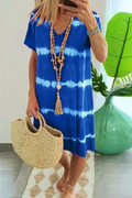 V Neck Short Sleeve Tie Dye Stripes T-shirt Dress