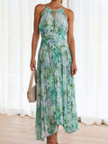 Printed Halter V-neck Sleeveless Maxi Dresses