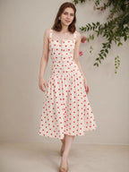 Red Polka Dots Retro Buttons Maxi Dresses