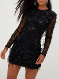 Black Crew Neck Sequins Slim-fit Mini&Short Dresses