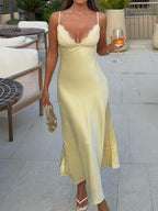 Lace Patchwork V-neck Backless Maxi Dresses