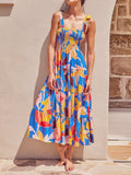 Sleeveless Flowers Printed Long Dress