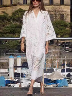 Applique 3D V-neck Straight-fit Long Sleeve Grace Maxi Dresses