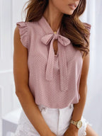 Polka Dots Bow Tie Collar Sweet Sleeveless Shirt