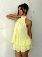 Chiffon Ruffle Halter Neck And Backless Mini&Short Dresses