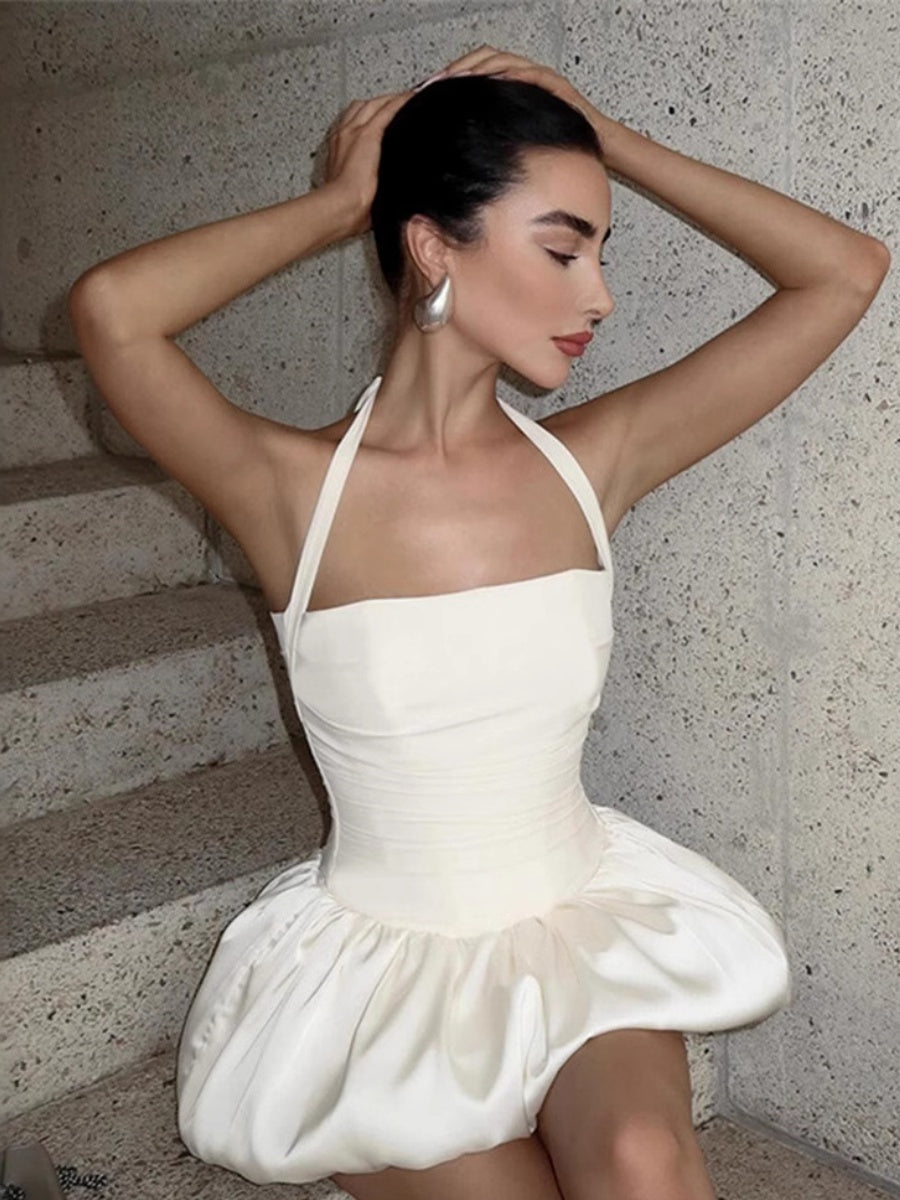 Halter Tube Top Pleated Splicing Mini&Short Dresses