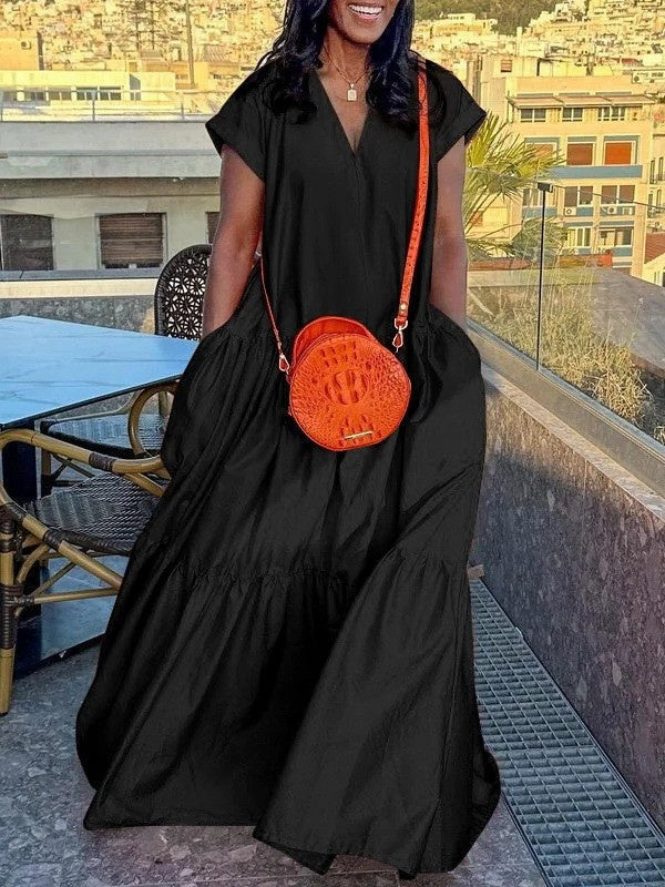 V-neck Short-sleeved Maxi Dress