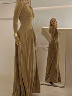 Velvet Slim Fit Solid Color Elegant Long Dress