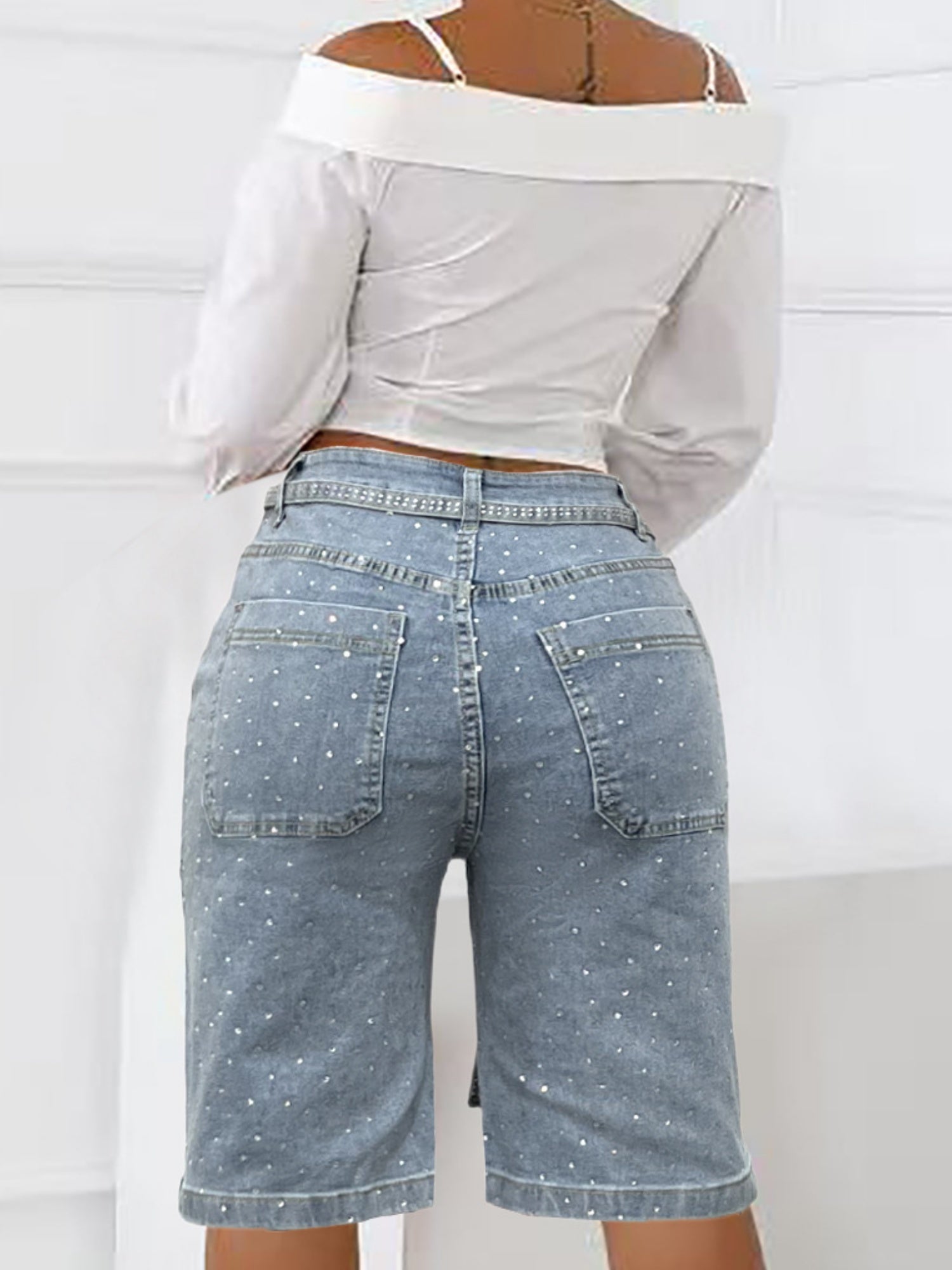 Y2K Diamond Includes Belt Loose-fitting Five-quarter Pants Jeans