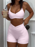 Halter Top Bodycon Shorts Exercise Yoga 2-piece Sets