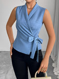 Sky Blue Sleeveless Tank Top With Tie-up Details